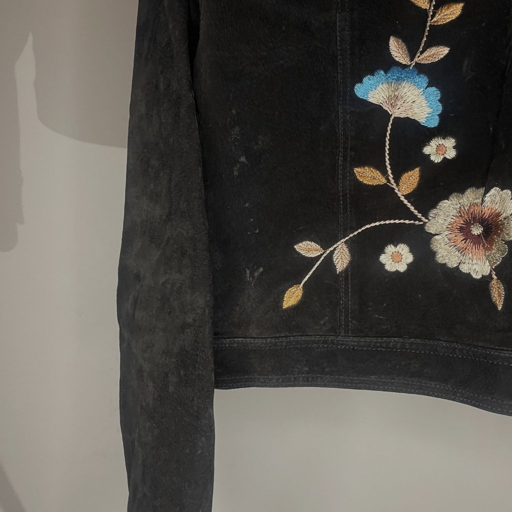 Brandon Thomas Suede Jacket with Floral Embroidery - Women's Size M - Picture 2 of 6